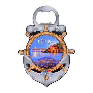 Myros - Alanya Themed Anchor Shaped Metal Magnetic Bottle Opener 105x72 mm