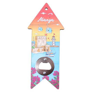 Alanya Themed Arrow Shaped Printed MDF Wooden Bottle Opener 193x82 mm - Thumbnail