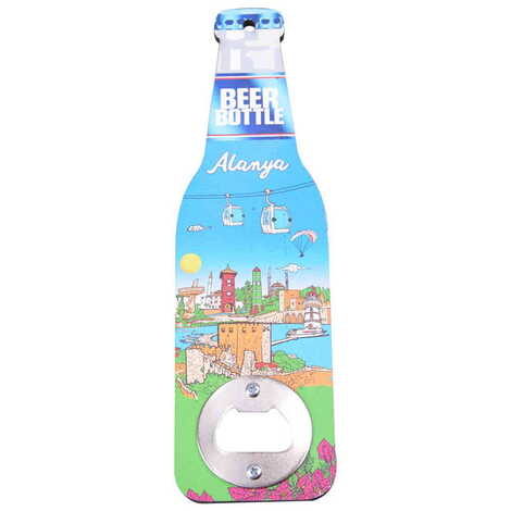 Alanya Themed Beer Bottle Shaped Printed MDF Wooden Bottle Opener 200x59 mm