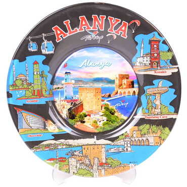 Alanya Themed Bespoke Printed Glass Plate 21 Cm - Thumbnail