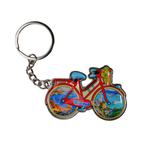 Alanya Themed Bicycle Shaped Metal Keychain - 1