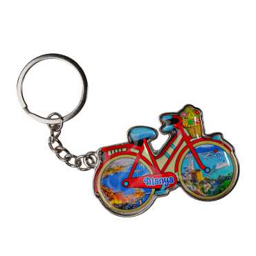Alanya Themed Bicycle Shaped Metal Keychain - 7