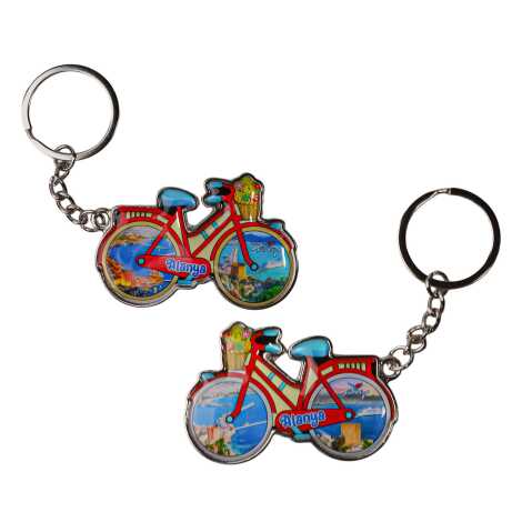 Alanya Themed Bicycle Shaped Metal Keychain - 2