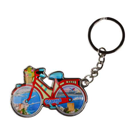 Alanya Themed Bicycle Shaped Metal Keychain - 3