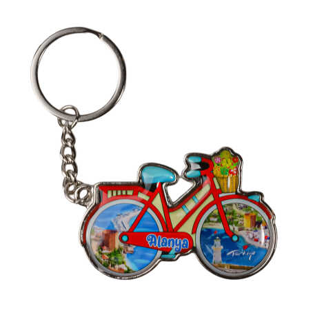Alanya Themed Bicycle Shaped Metal Keychain - 4