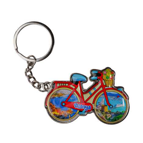 Alanya Themed Bicycle Shaped Metal Keychain - 5