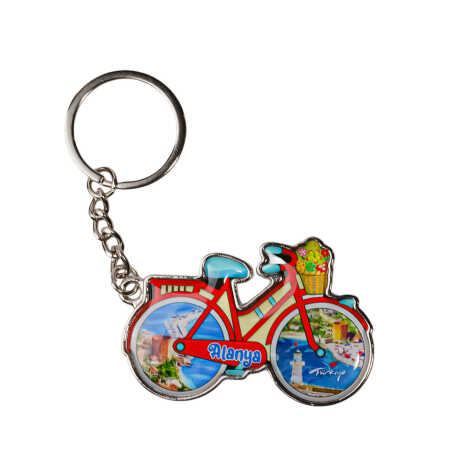 Alanya Themed Bicycle Shaped Metal Keychain - 6