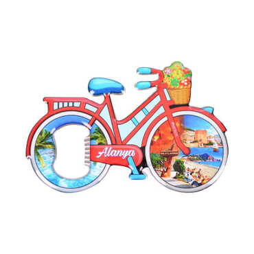 Myros - Alanya Themed Bicycle Shaped Metal Magnetic Bottle Opener 100x65 mm