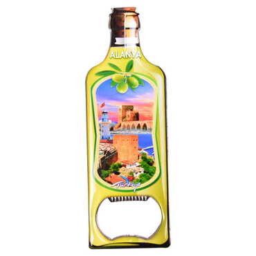 Myros - Alanya Themed Bottle Shaped Metal Magnetic Bottle Opener 115x39 mm