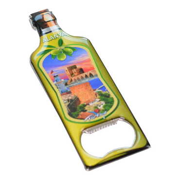 Alanya Themed Bottle Shaped Metal Magnetic Bottle Opener 115x39 mm - Thumbnail