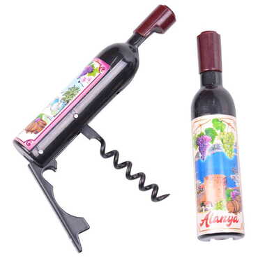 Alanya Themed Bottle Shaped Metal Wine Bottle Corkscrew Opener-Magnetic 115x25x25 mm - Thumbnail