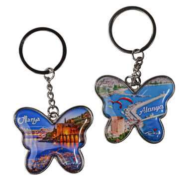 Alanya Themed Butterfly Shaped Metal Keychain - 2