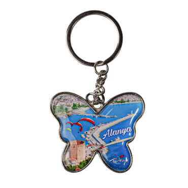 Alanya Themed Butterfly Shaped Metal Keychain - 4