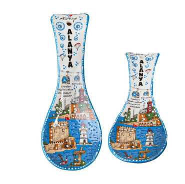 Alanya Themed Ceramic Screen Print Spoon Rest - 1