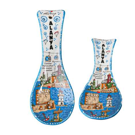 Alanya Themed Ceramic Screen Print Spoon Rest - 1