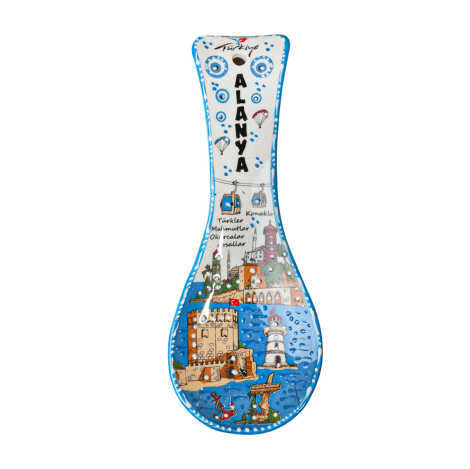 Alanya Themed Ceramic Screen Print Spoon Rest - 2