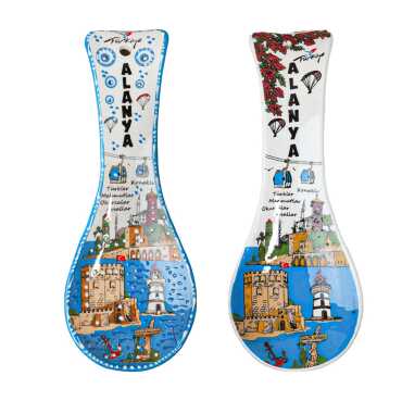 Alanya Themed Ceramic Screen Print Spoon Rest - 2