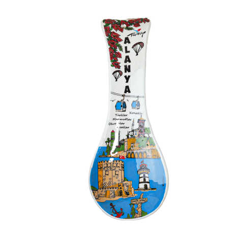Alanya Themed Ceramic Screen Print Spoon Rest - 4