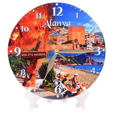 Alanya Themed Ceramic Wall Clock 20 Cm - Thumbnail