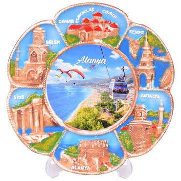 Myros - Alanya Themed City Themed Plaster Raised Cottage Wall Plate 20 Cm