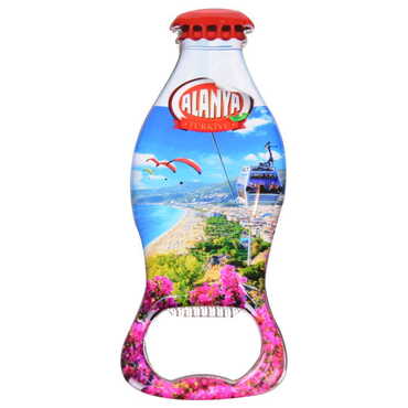 Alanya Themed Coke Bottle Shaped Metal Magnetic Bottle Opener 120x41 mm - Thumbnail