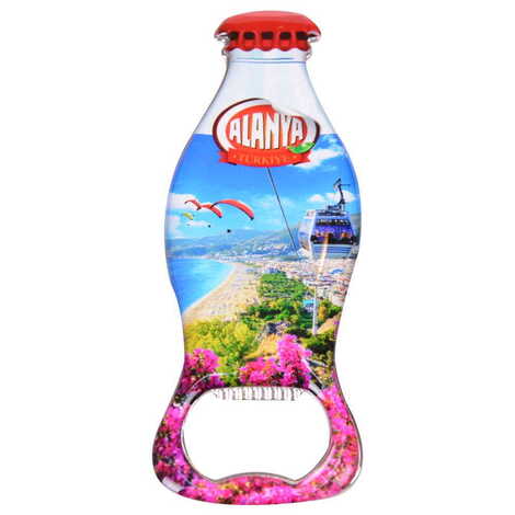 Alanya Themed Coke Bottle Shaped Metal Magnetic Bottle Opener 120x41 mm