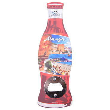 Alanya Themed Coke Bottle Shaped Printed MDF Wooden Bottle Opener 200x66 mm - Thumbnail