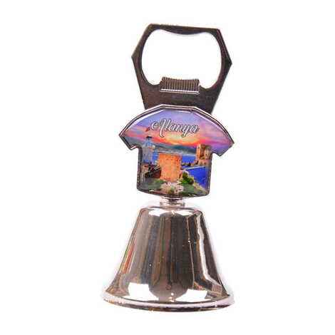 Alanya Themed Collectible Souvenir Double Face Metal Bell With Opener 44x94 mm