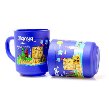 Alanya Themed Colored Glass Mug - Thumbnail