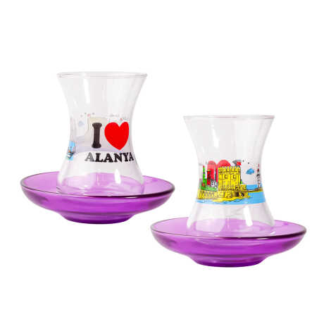 Alanya Themed Custom Printed Turkish Tea Glass Set Of 2 Pcs - 2