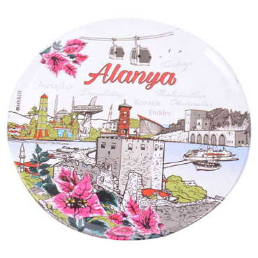 Alanya Themed Customised Metal Tin Coaster 90 mm - Thumbnail