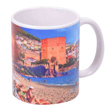 Alanya Themed Customised Porcelain Souvenir Travel Mug 80x95 mm - Thumbnail