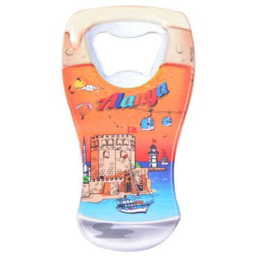 Alanya Themed Customised UV Printed Beer Glass Shape Plastic Base Bottle Opener 52x97 mm - Thumbnail