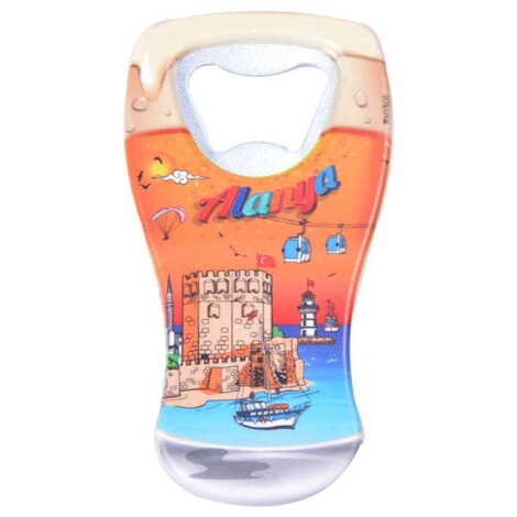 Alanya Themed Customised UV Printed Beer Glass Shape Plastic Base Bottle Opener 52x97 mm