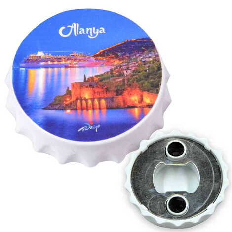 Alanya Themed Customised UV Printed Bottle Cap Shaped Plastic Base Bottle Opener 58x15 mm