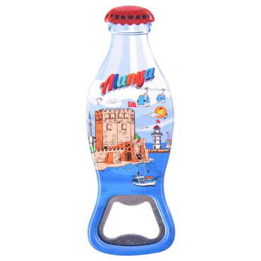 Myros - Alanya Themed Customised Uv Printed Coca Cola Bottle Shape Plastic Base Bottle Opener 42x120 mm