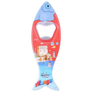 Alanya Themed Customised UV Printed Fish Shape Printed Plastic Base Bottle Opener 42x130 mm - Thumbnail