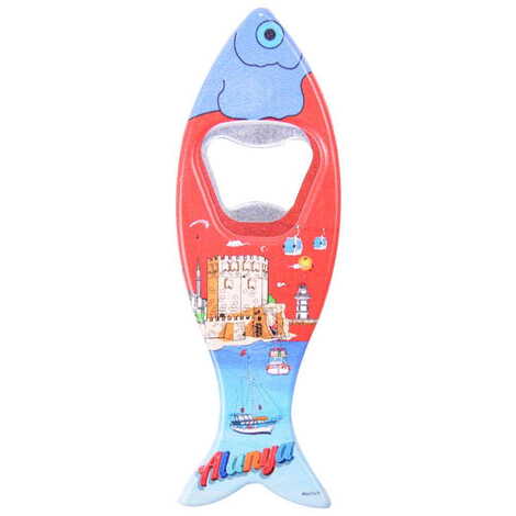 Alanya Themed Customised UV Printed Fish Shape Printed Plastic Base Bottle Opener 42x130 mm