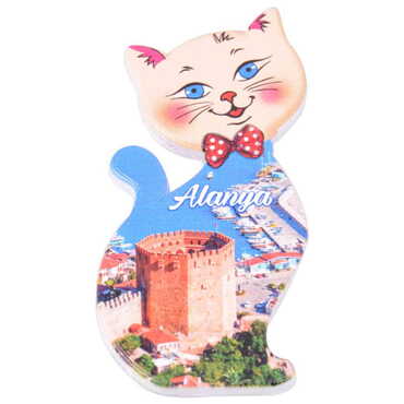 Alanya Themed Customised UV Printed Plastic Base Cat Shaped Fridge Magnet 43x87 mm - Thumbnail