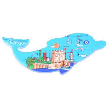 Alanya Themed Customised UV Printed Plastic Base Dolphin Shaped Fridge Magnet 110x50 mm - Thumbnail