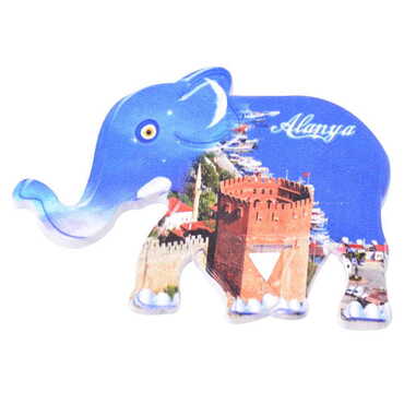 Alanya Themed Customised UV Printed Plastic Base Elephant Shaped Fridge Magnet 86x62 mm - Thumbnail