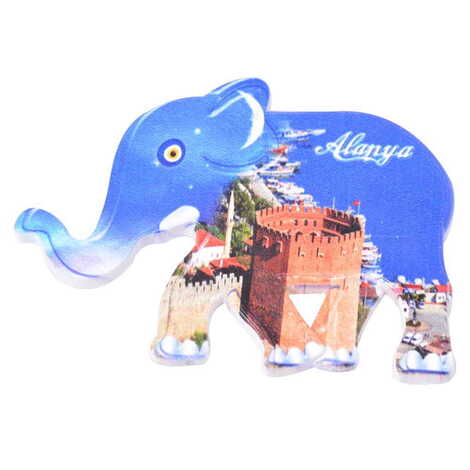 Alanya Themed Customised UV Printed Plastic Base Elephant Shaped Fridge Magnet 86x62 mm