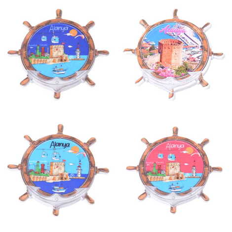 Alanya Themed Customised UV Printed Plastic Base Marin Rudder Shaped Fridge Magnet 82x82 mm - 3