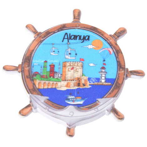 Alanya Themed Customised UV Printed Plastic Base Marin Rudder Shaped Fridge Magnet 82x82 mm