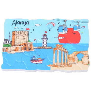 Alanya Themed Customised UV Printed Plastic Base Mosaic Pattern Rectangle Fridge Magnet 80x50 mm - Thumbnail