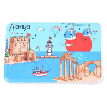 Alanya Themed Customised UV Printed Plastic Base Rectangle Fridge Magnet 80x50 mm - Thumbnail