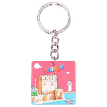 Myros - Alanya Themed Customised Uv Printed Plastic Base Round Keyring 40x108 mm