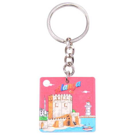 Alanya Themed Customised Uv Printed Plastic Base Round Keyring 40x108 mm