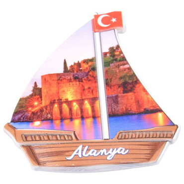 Alanya Themed Customised UV Printed Plastic Base Sail Ship Shaped Fridge Magnet 77x80 mm - Thumbnail