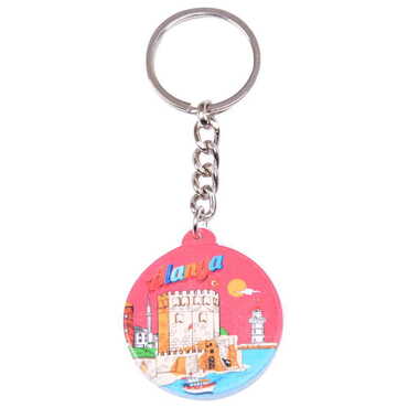 Alanya Themed Customised UV Printed Plastic Base Square Keyring 38x100 mm - Thumbnail